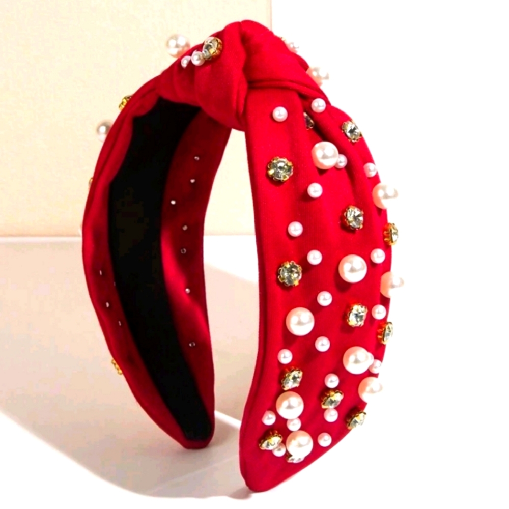 Red headband with pearls and stones